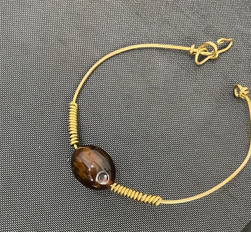 Brown Amber And Brass Bracelet