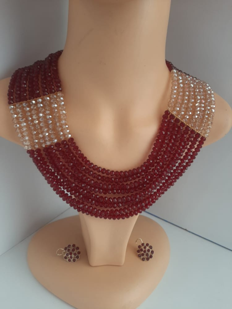 Red Glass Bead Necklace Set