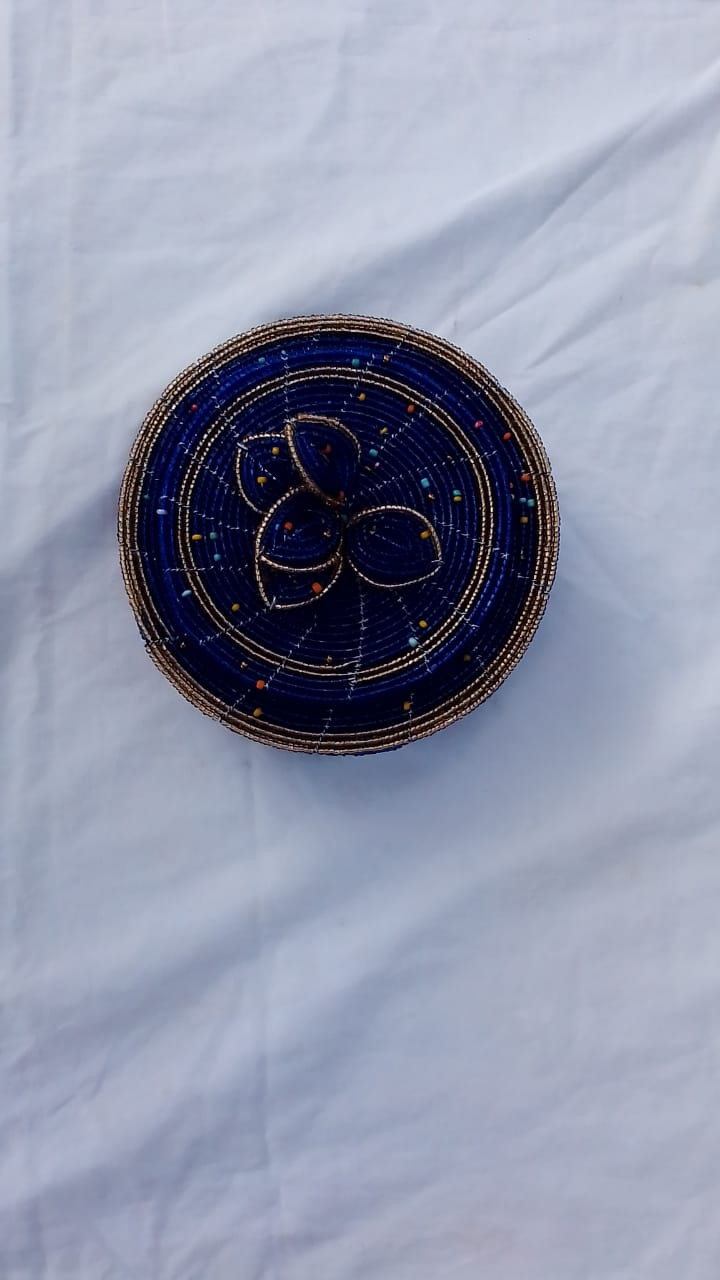 Beaded Blue Brown Bowl