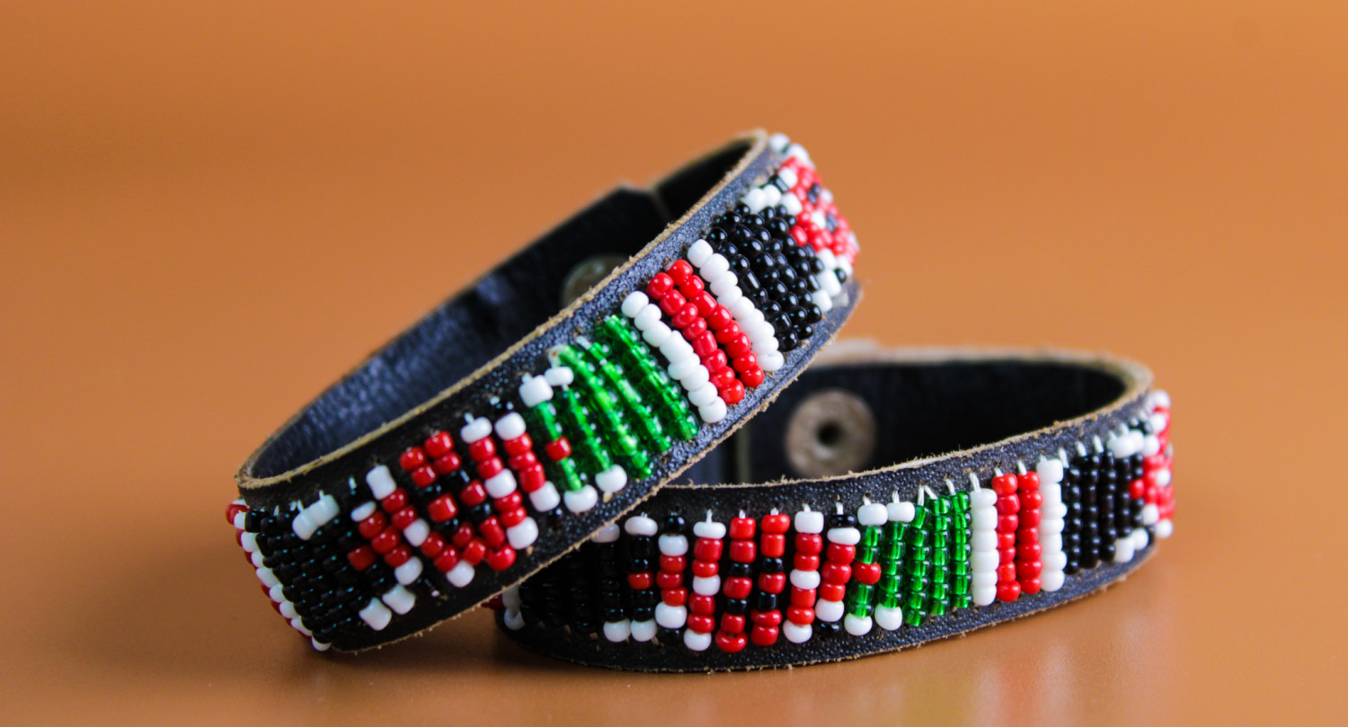 Kenyan Flag Beaded On Leather Bracelet