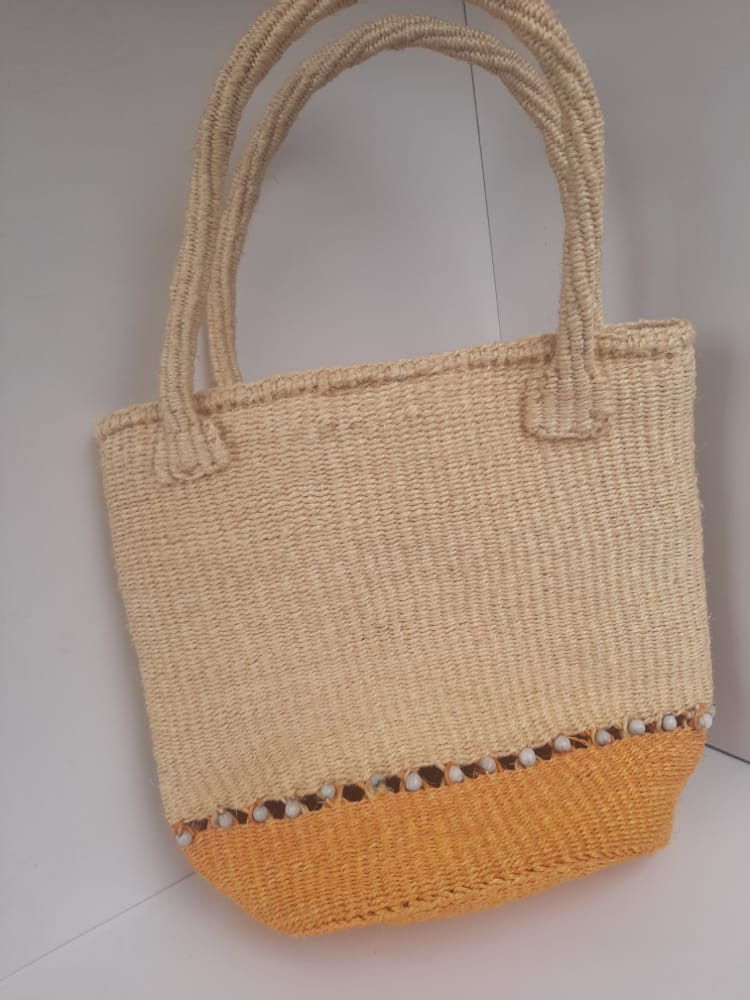 Medium Sisal Woven Basket With beads