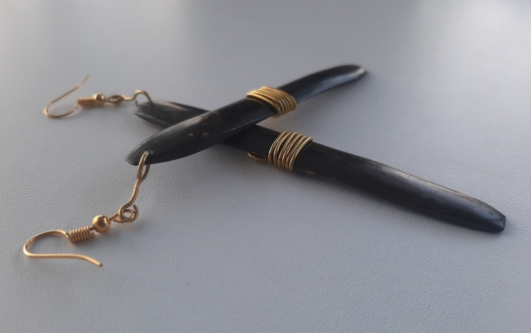 Pen style Bone and Brass Earrings