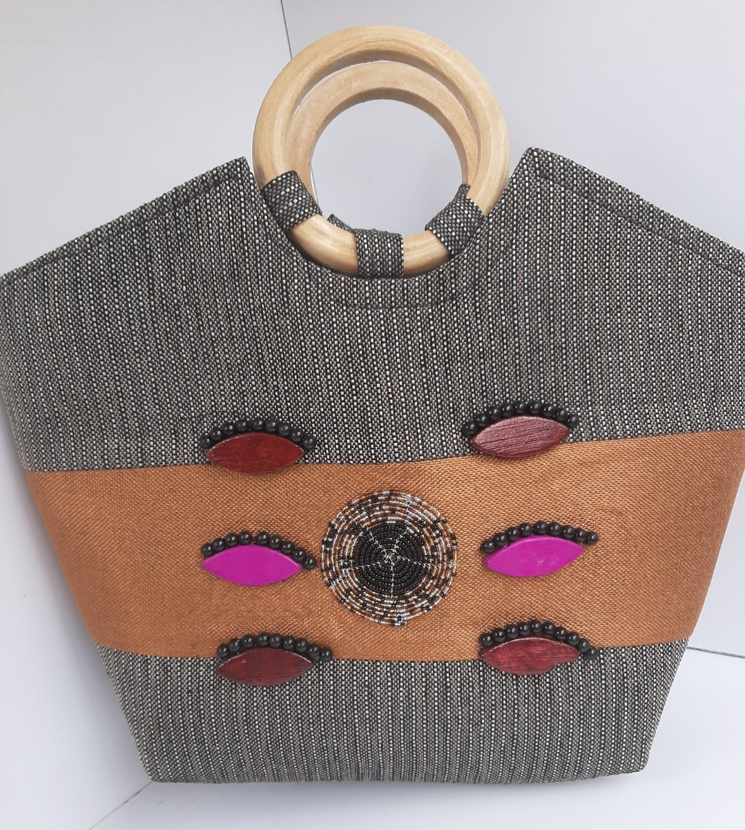 Grey Brown African Beaded Bag