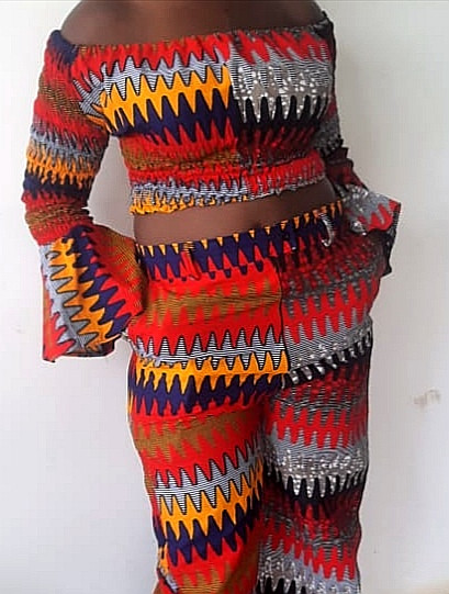 Ankara Spandex Palazzo Set With Peplum Sleeve