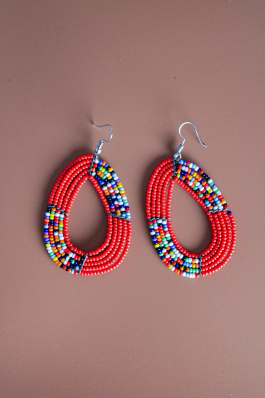 Maasai Orange Beaded Earring