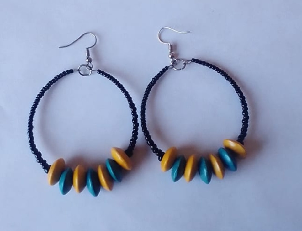 Yellow and Green Beaded Earrings