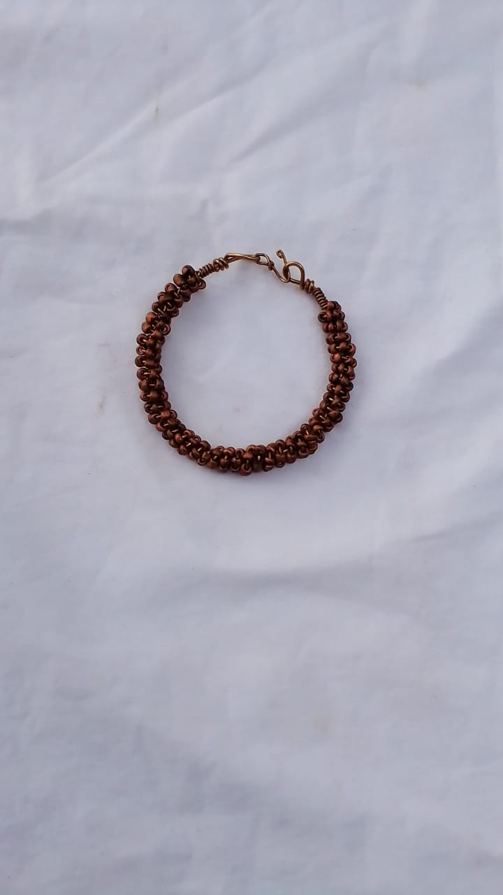 Small Copper Spiral Bead And Brass Bracelet