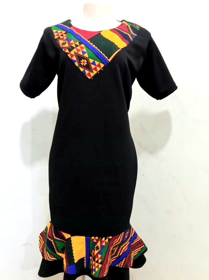 Black Stretch Dress Matched With Kente Print