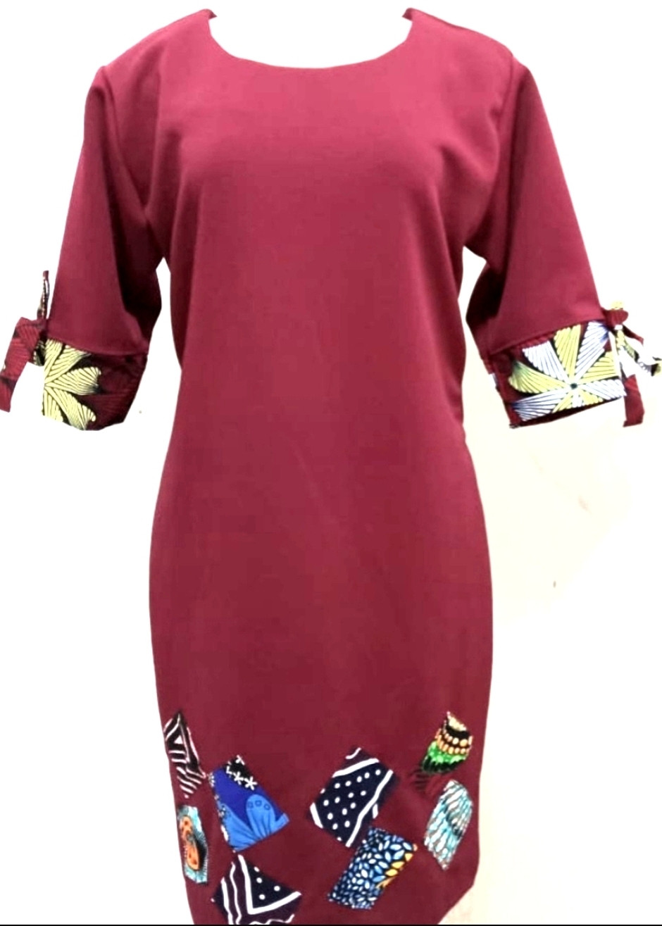Plain Short Dress With Ankara Patch Work
