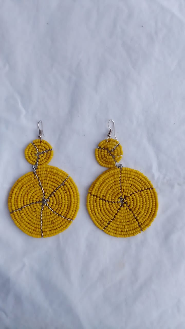 Yellow Round Beaded Earring