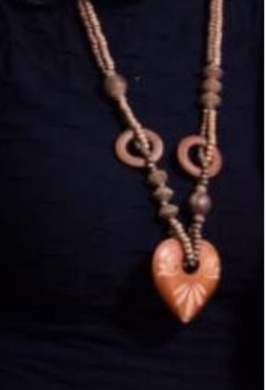Heart Shaped Wood and Beads Necklace