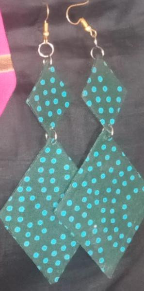 Green Diamond Shaped Plastic Hanging Earrings