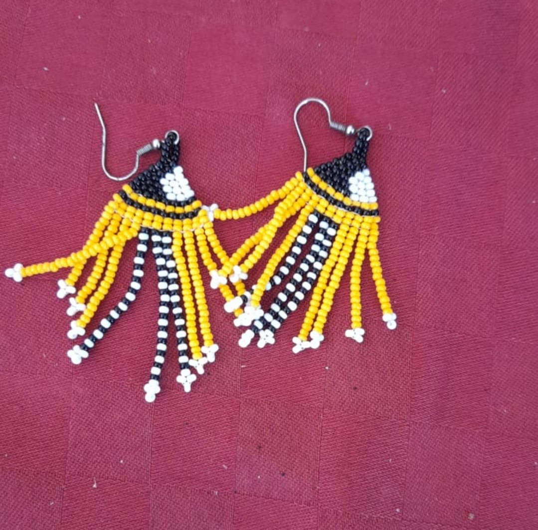 Yellow Dotted Triangle fall Earrings