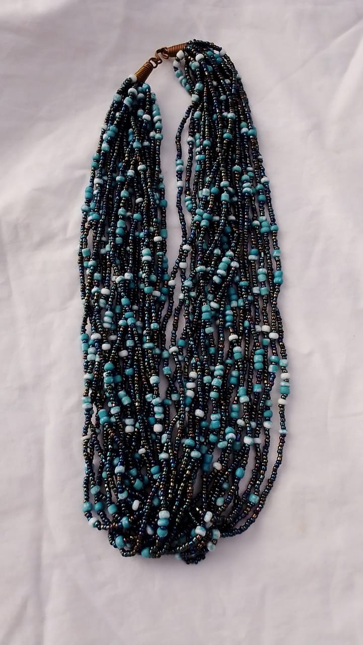 Black Bulky Green Dotted Beaded Necklace