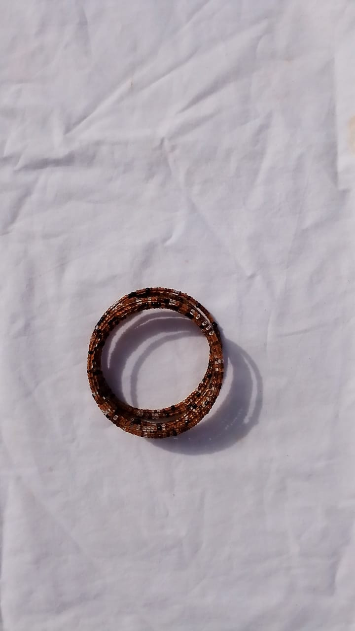 Brown Dotted Spiral Beaded Bangle