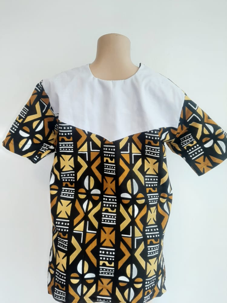 Tribal Print Shirt With White Cotton Detail