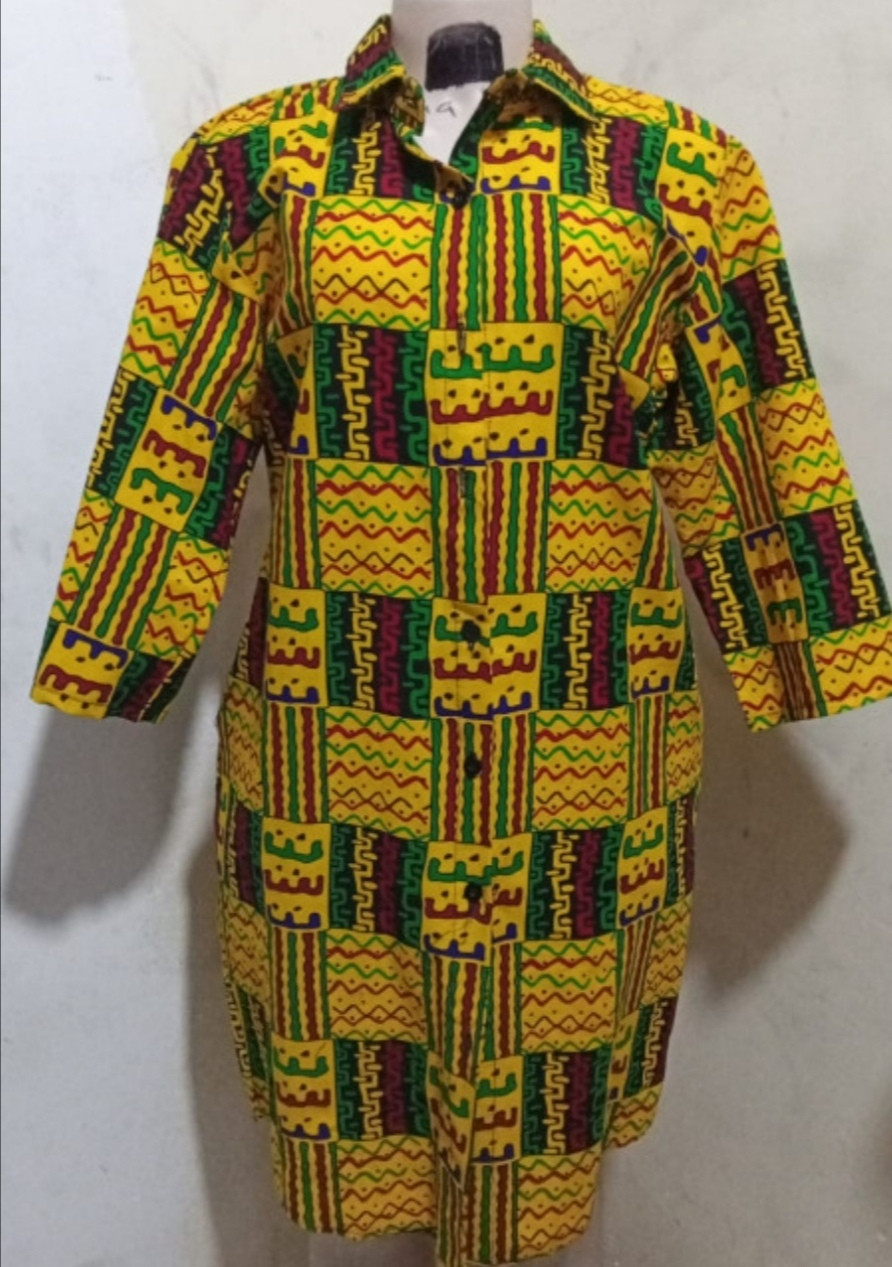Yellow Kente Shirt Dress Top