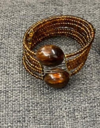 Two Bead Brown Amber Bracelet