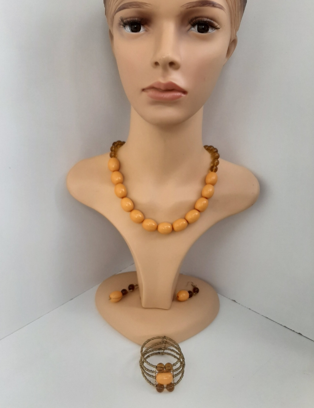 Yellow Brown Amber Necklace Set