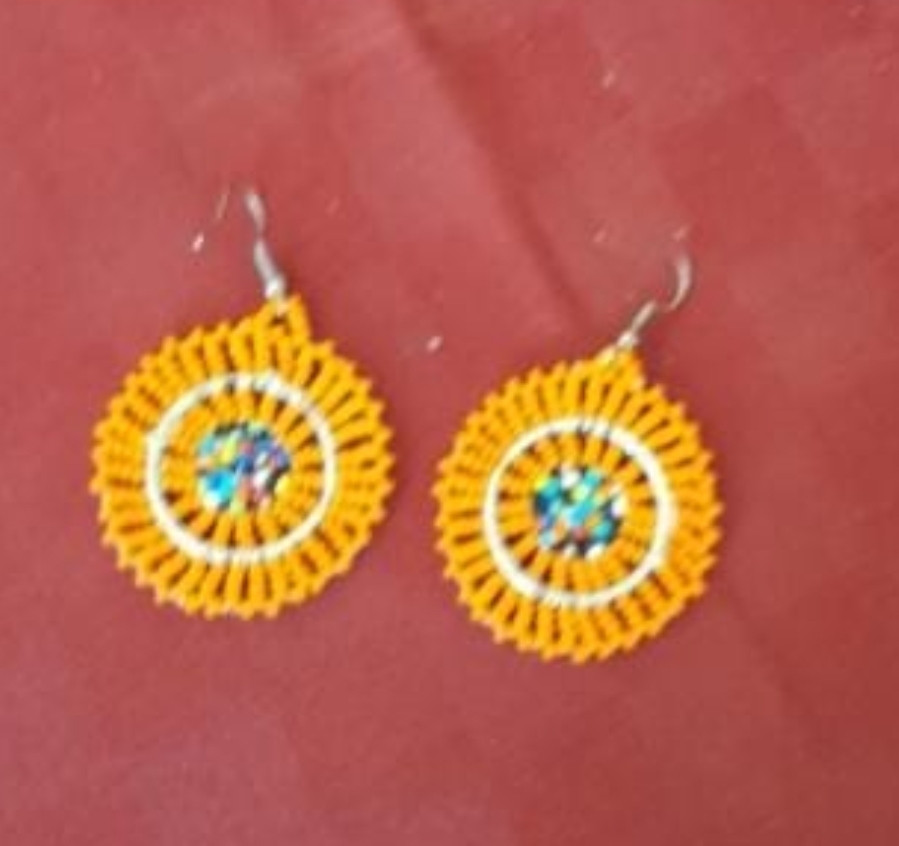Orange Round Beaded Earrings