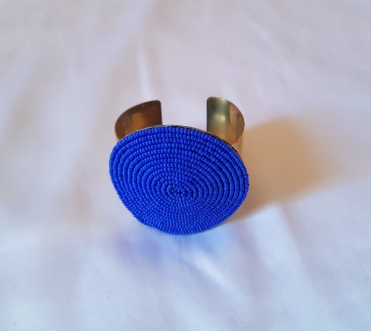 Blue Beaded Brass Bangle