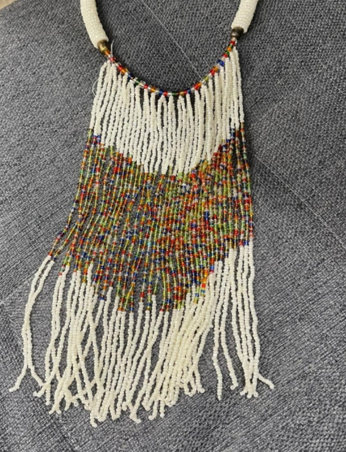 White and Brown Beaded Short Necklace