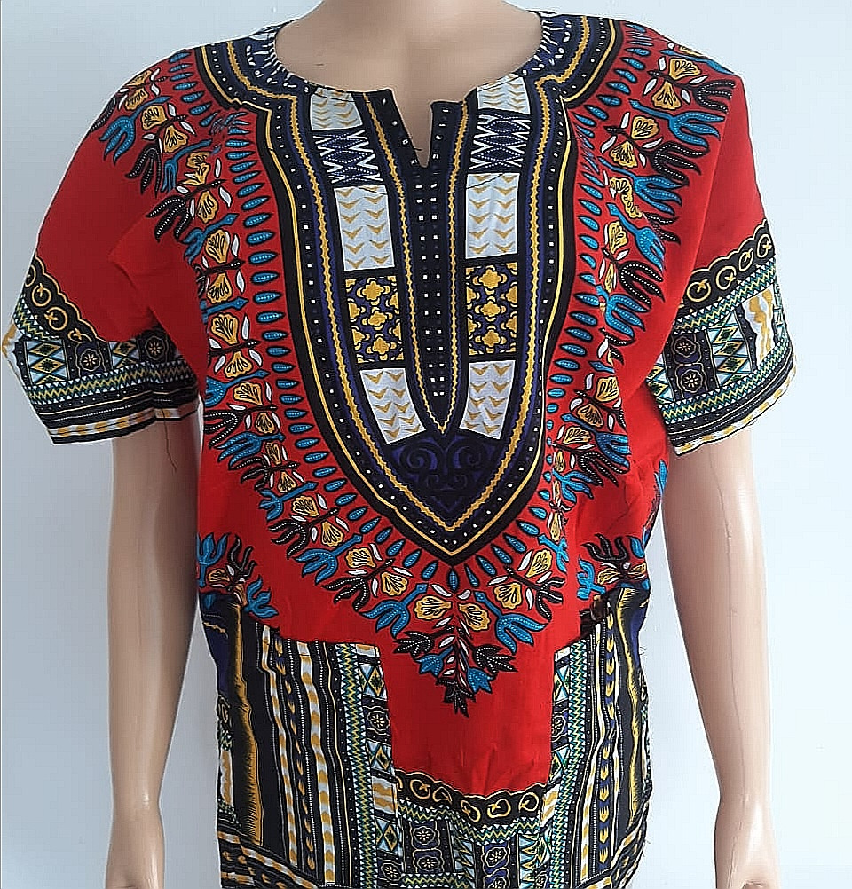 Red Dashiki Print Shirt