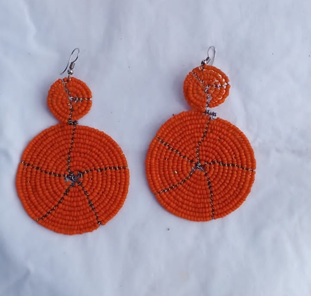 Orange Round Beaded Earring