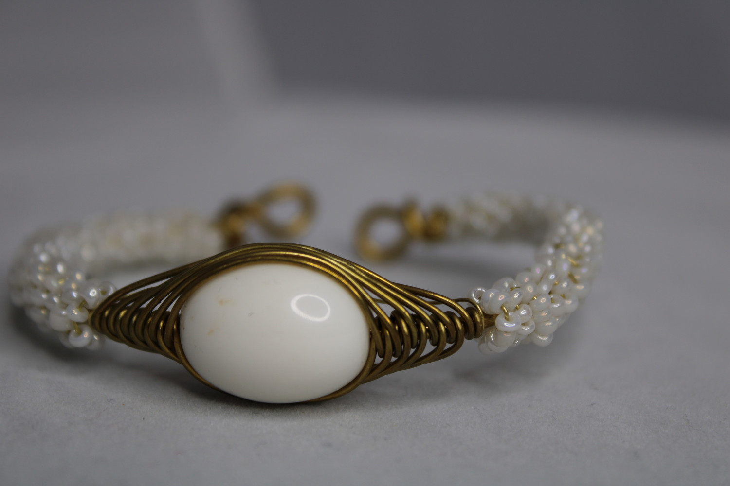 Beads and Amber Brass Woven Bracelet