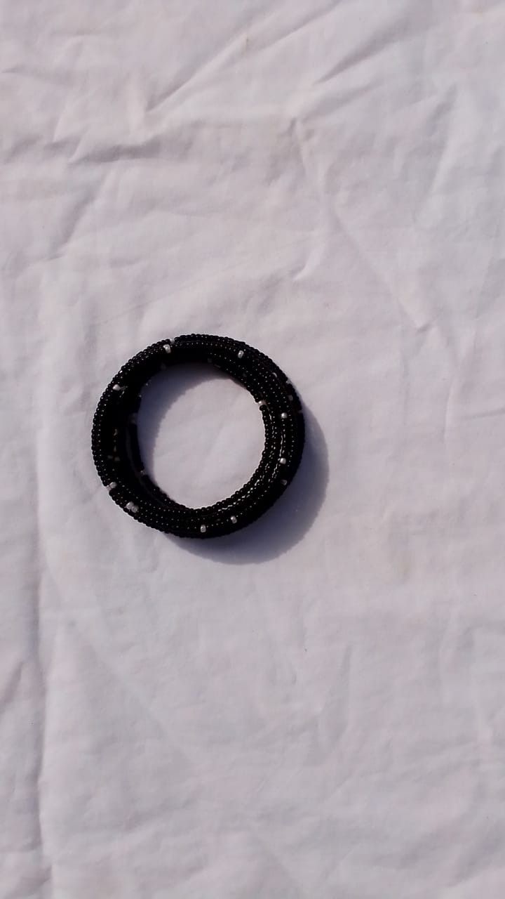 Navy Blue Spiral Beaded Bangle