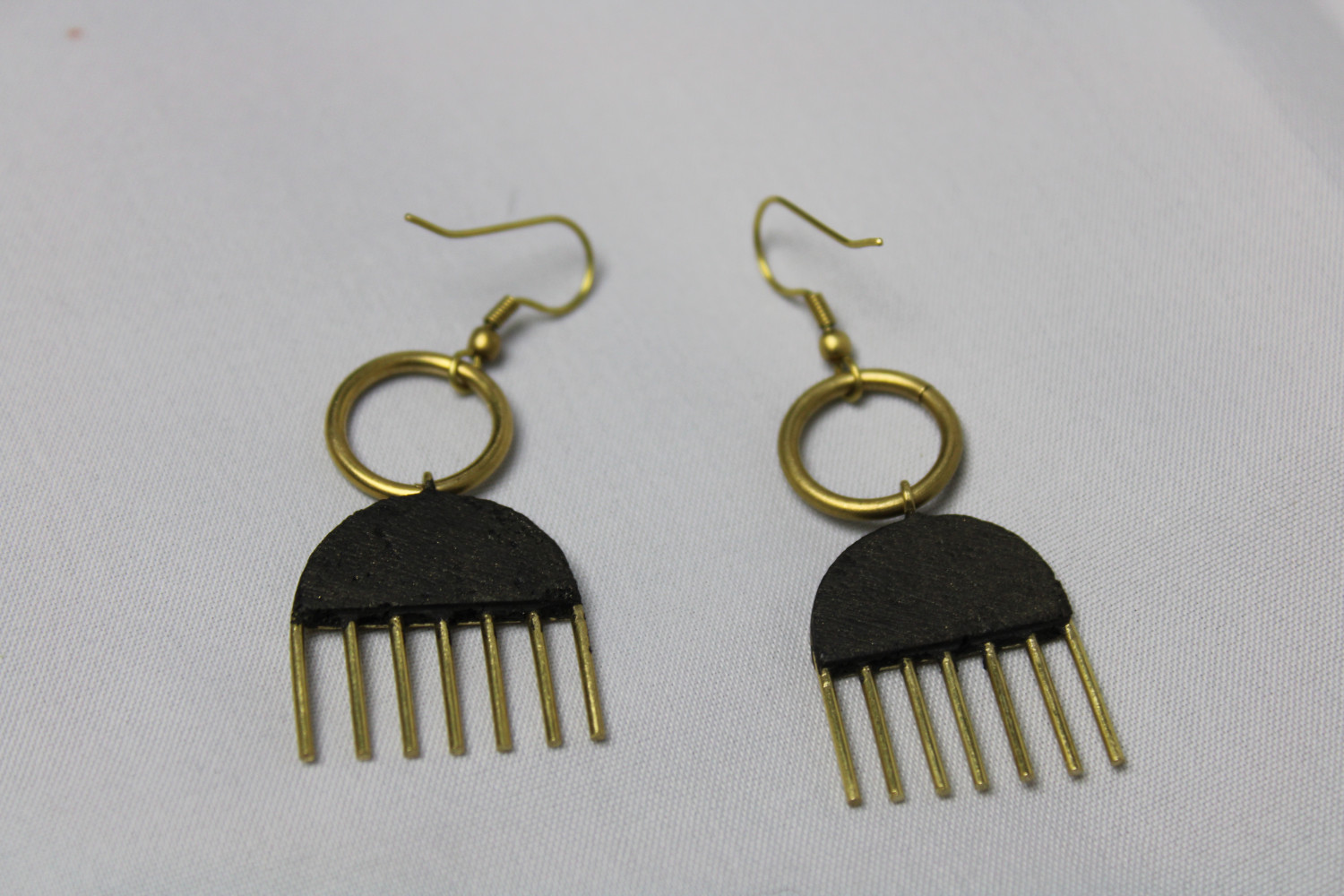 Wood with Brass Comb Earrings