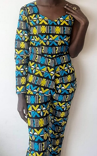 Ankara Design Blue Patterned Jumpsuit