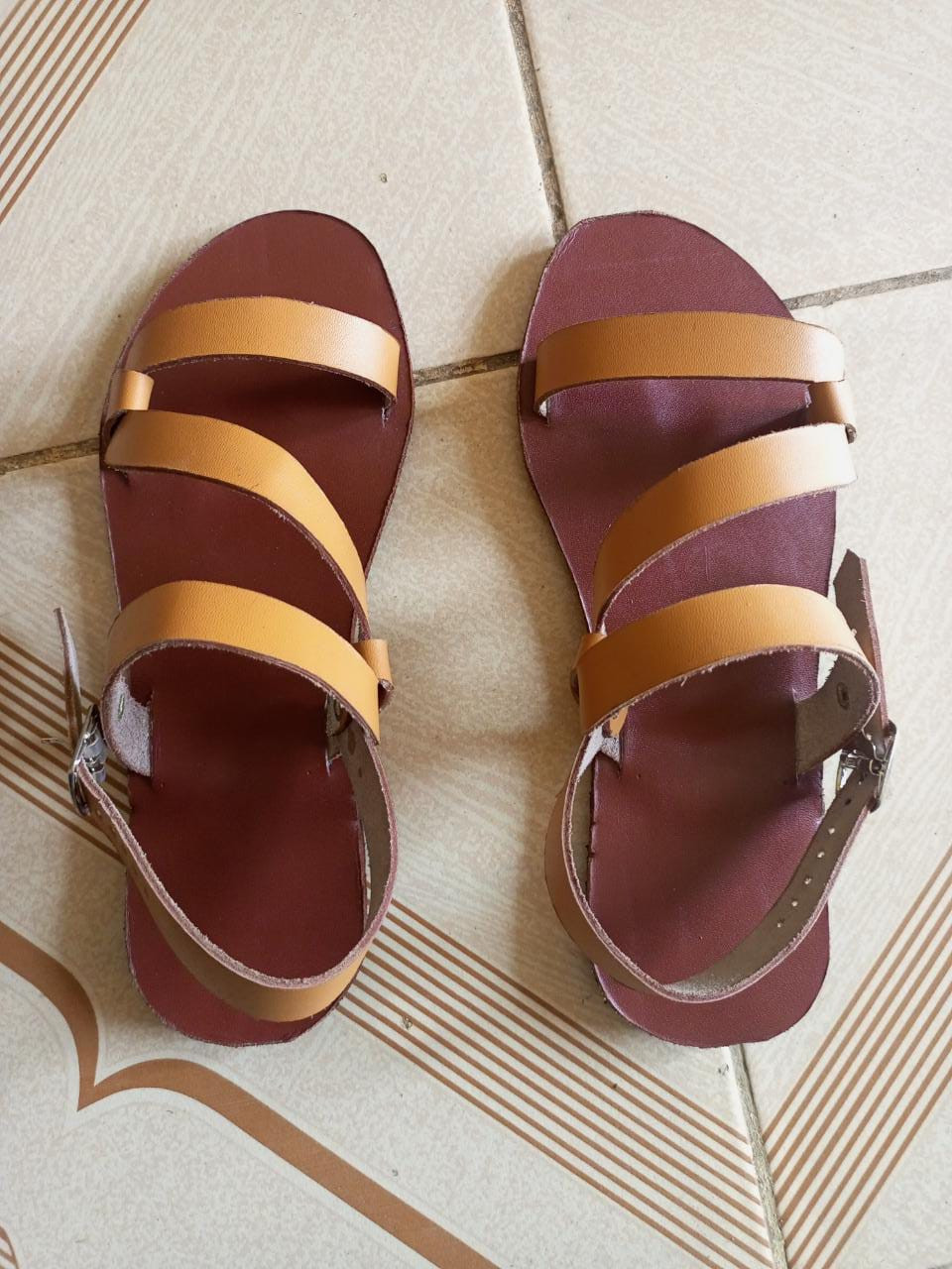 African Ladies Brown Zigzag Flap Sandals