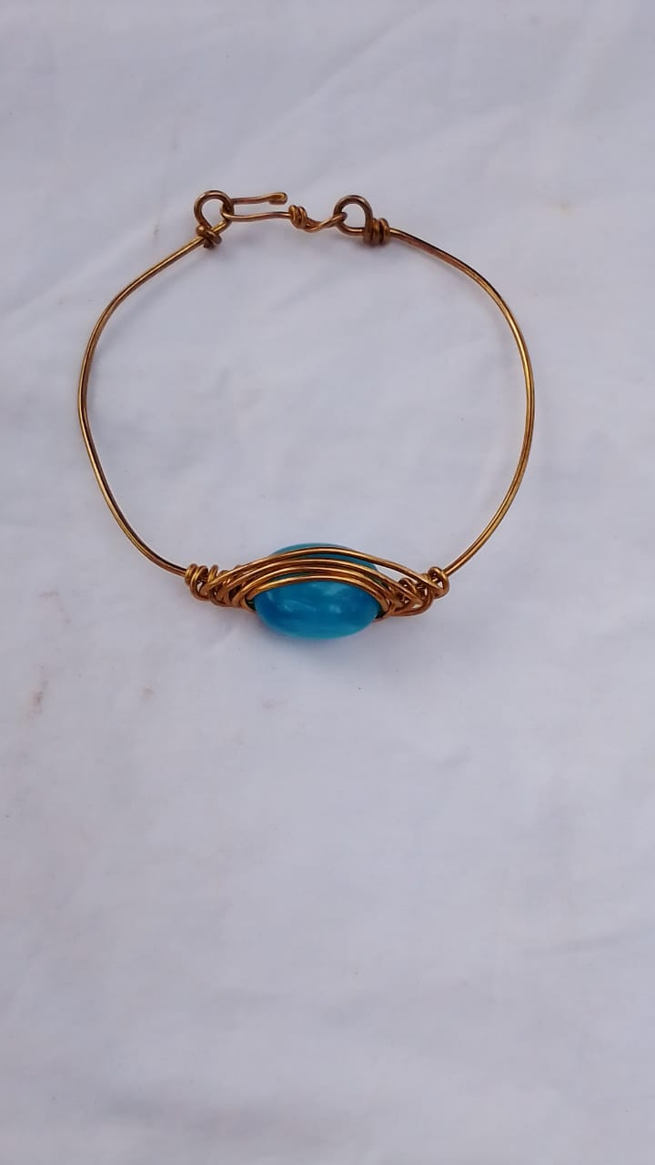 Blue Amber And Brass Bracelet