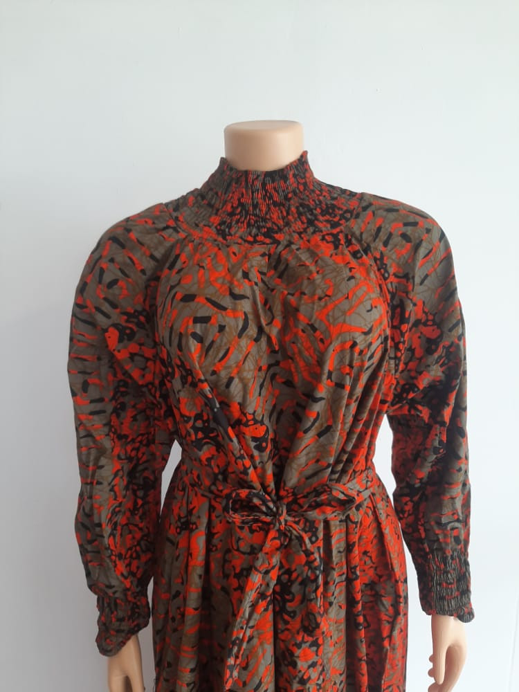 High Neck Ankara Cotton Kitenge Flowing Dress