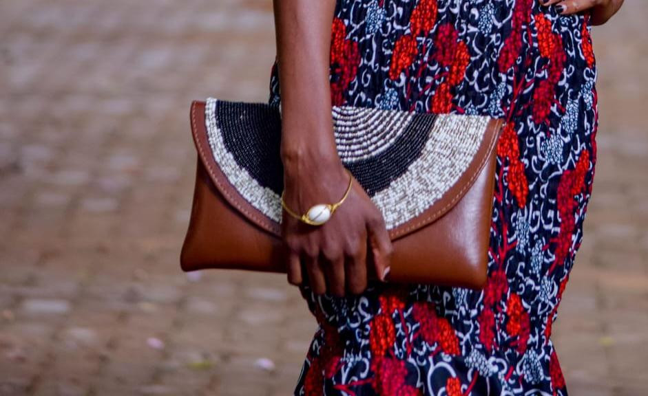 Leather Beaded Clutch Bag