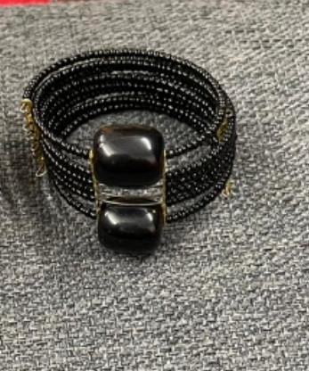 Two Bead Black Amber Bracelet