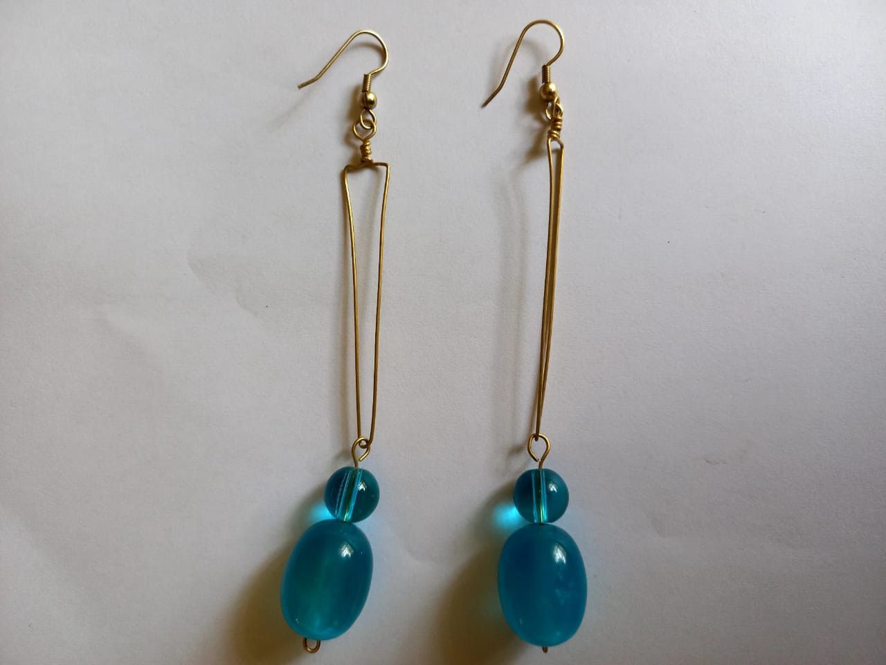 Blue Beaded Brass Earrings