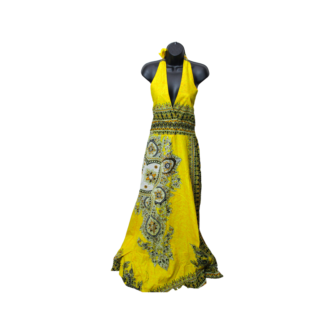 Yellow Bareback Ankara Dress.