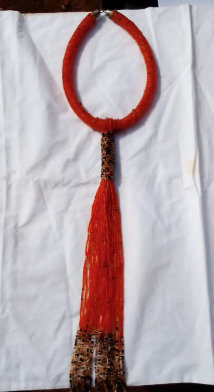 Orange Beaded Long Necklace