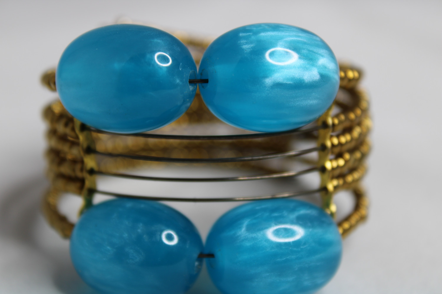 Gold Bead And Blue Amber Bracelet