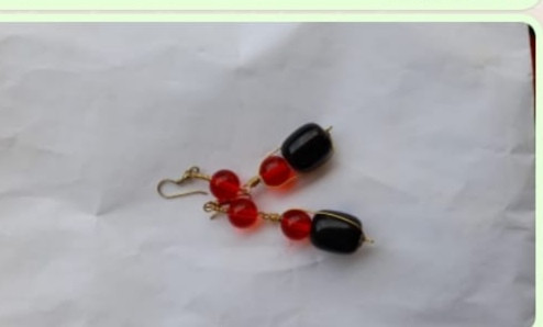 Round Red Black Beaded Earrings