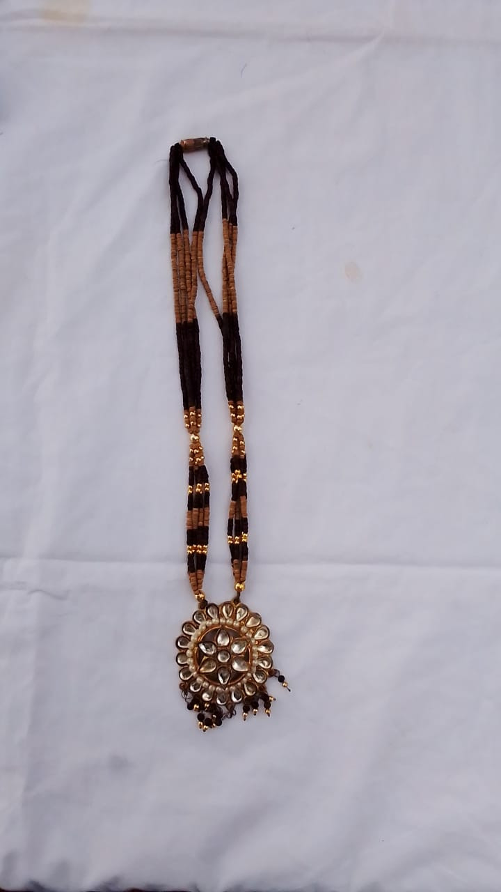Wood and Bead Pendant Necklace