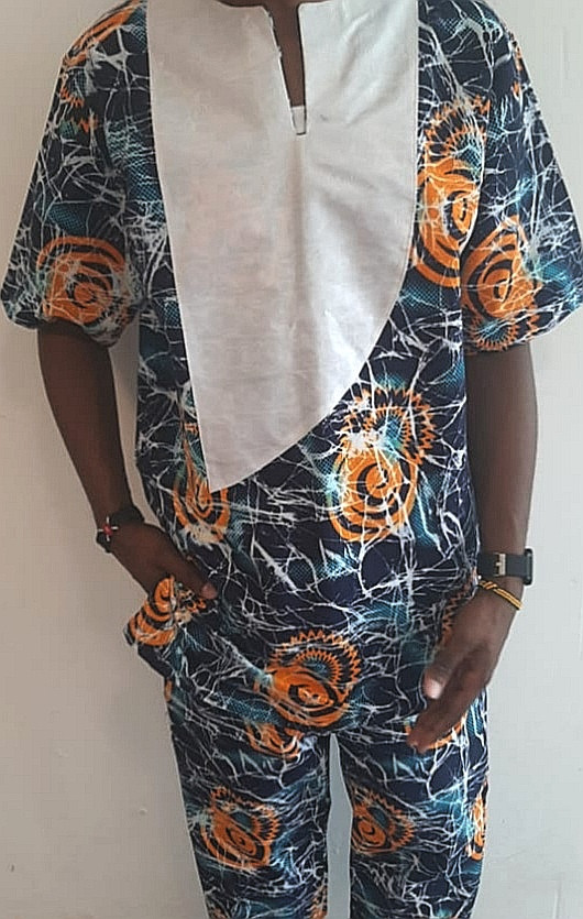 Blue Printed Kitenge Men's Pants And Top Set