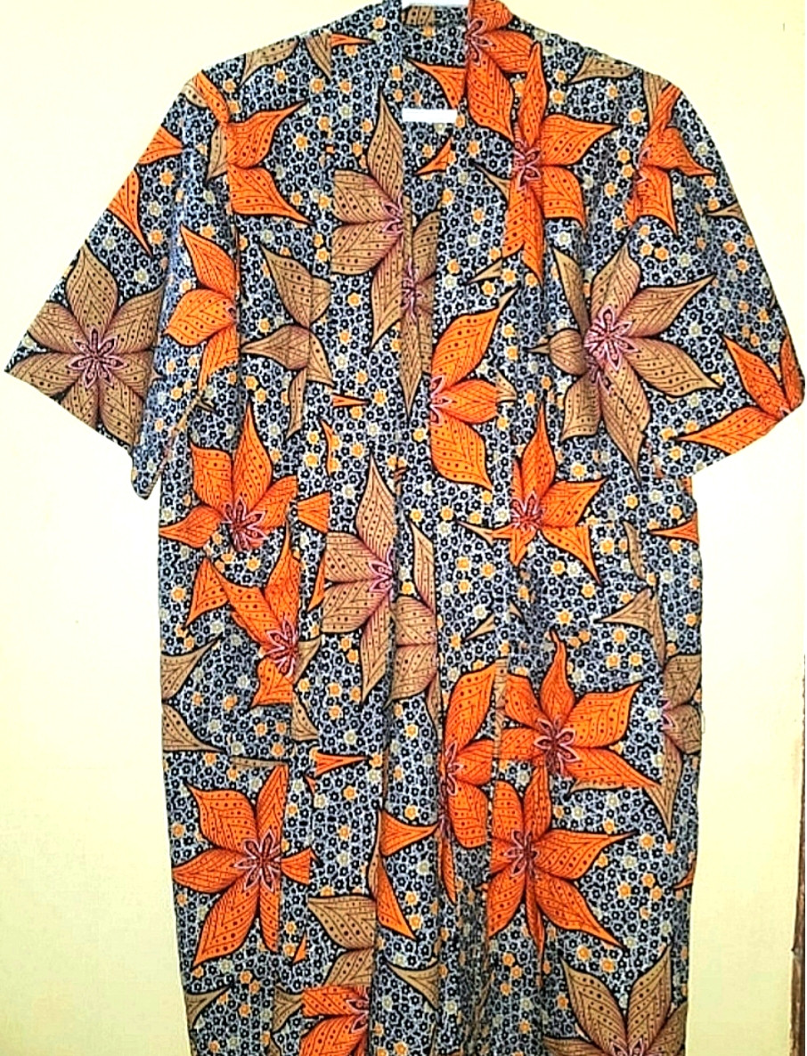 Orange floral ankara cover coat with pockets