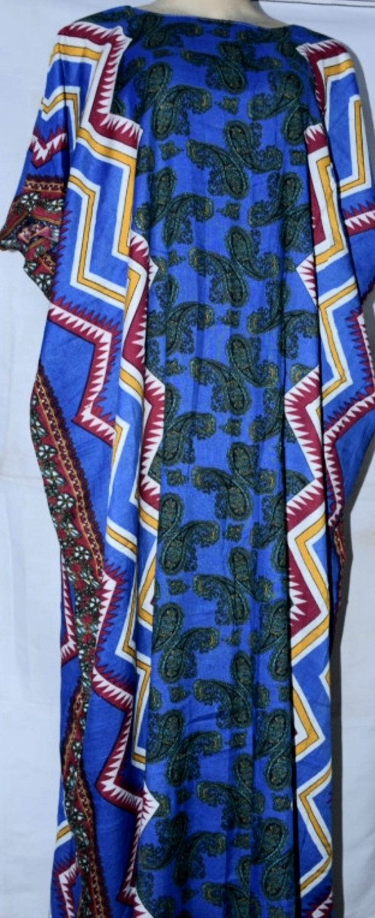 Long Blue Zigzag Viscose Free Dress