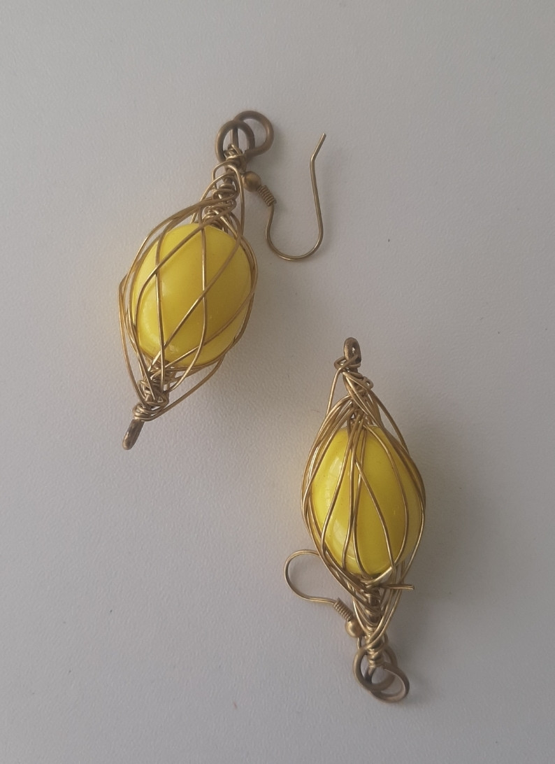 Yellow Brass Amber Earrings