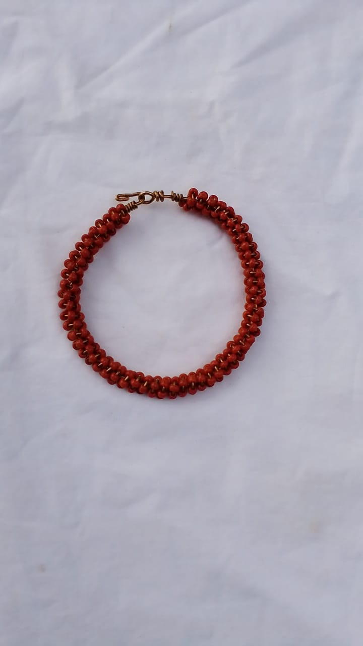 Spiral Small  Bead and Brass Bracelet