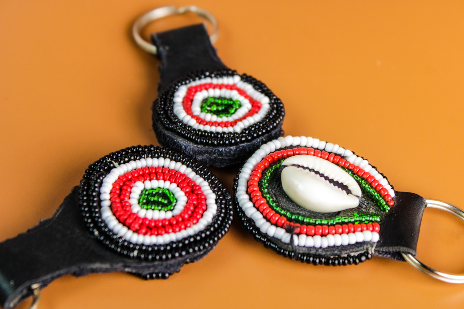 Kenyan Flag Beaded Round Key Ring