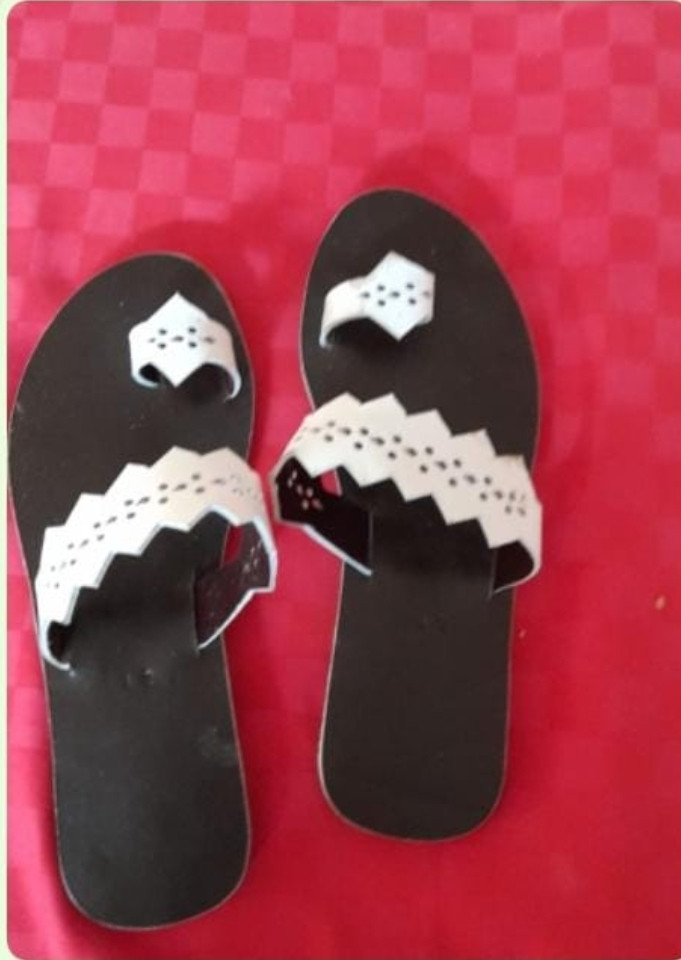 Ladies White Striped Sandal